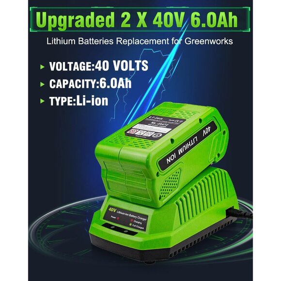 2Pack 6.0Ah Lithium ion Battery Replacement for Greenworks 40V Battery 29472 294 - Picture 2 of 7
